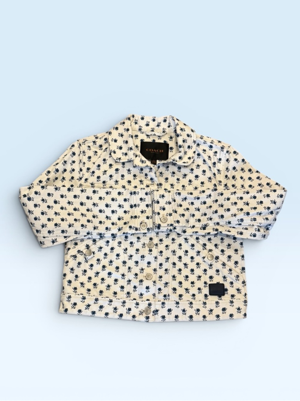 Coach Denim Badlands White Floral Cropped Jacket